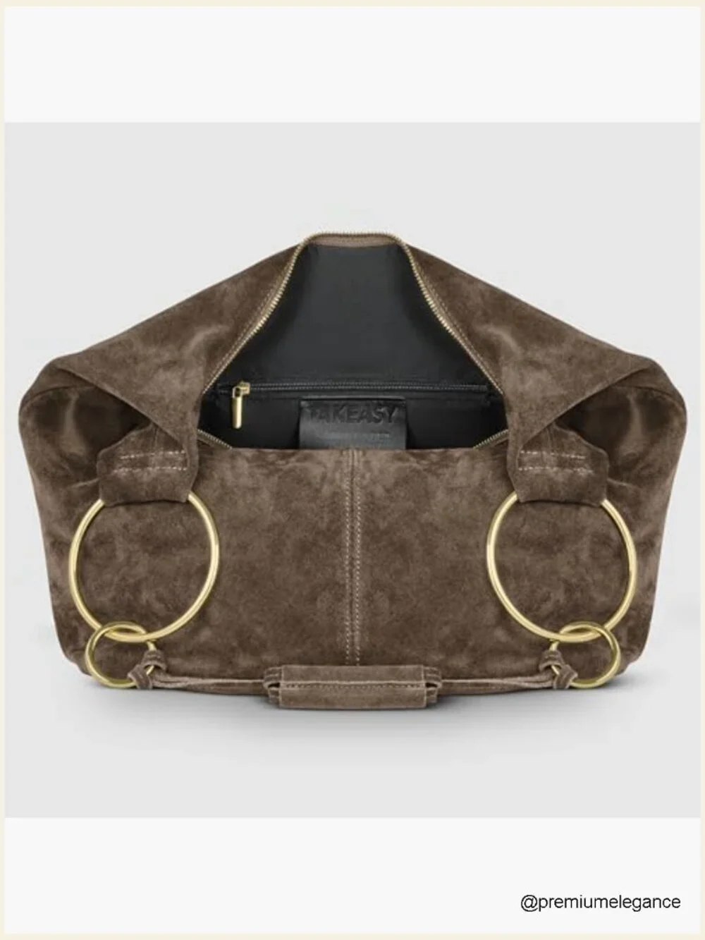 Italian Suede Hobo Bag with Ring Hardware Large Shoulder Purse
